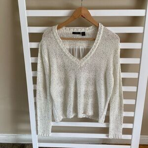 RDI Cream V Neck Sheer Back Light Sweater Size Medium